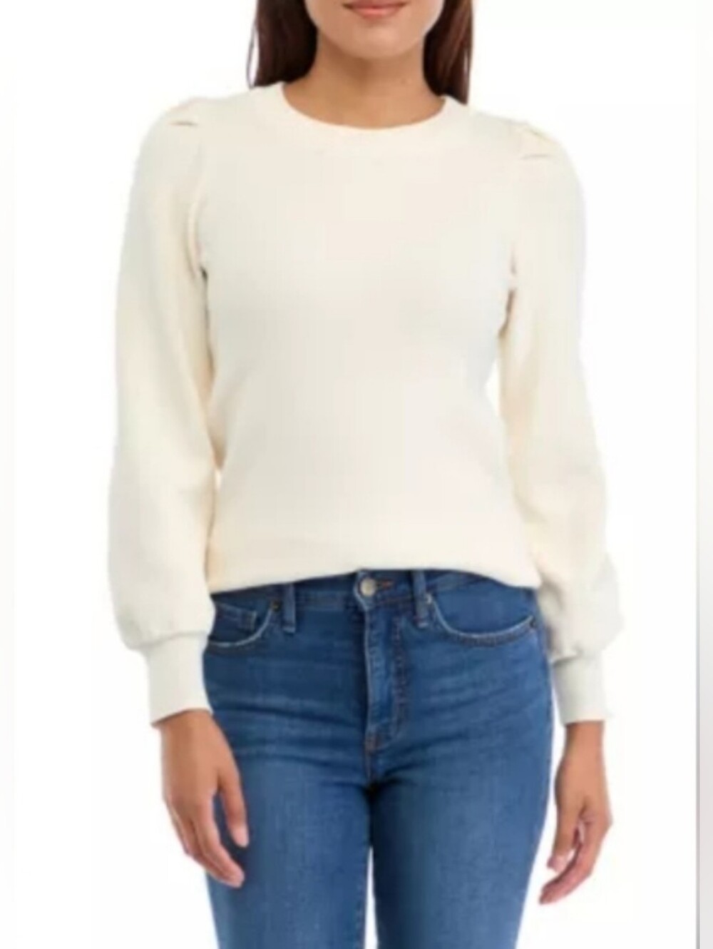 NWT! Fall Puff Sleeve Knit Chic Women's Crew Neck Cozy Office Sweater L Petite